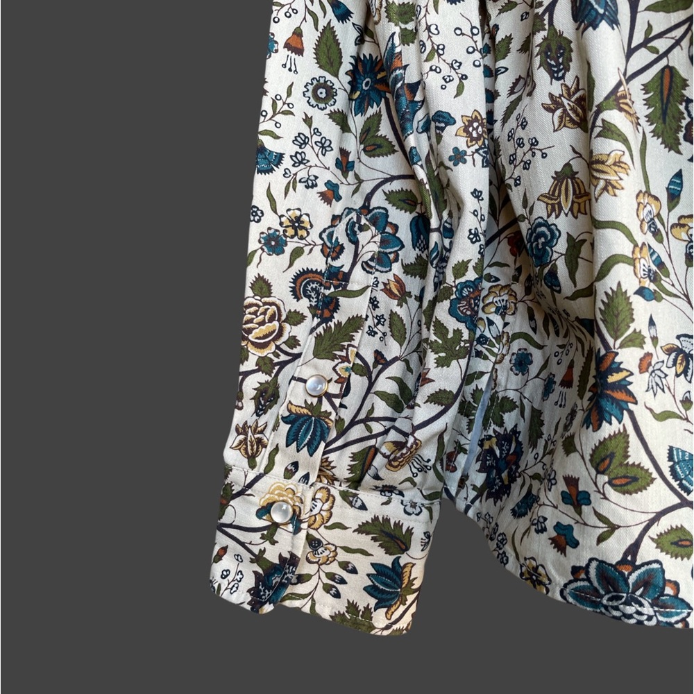 TUCKERNUCK Wildwood Chintz Winnie Blouse Ecru Floral Ruffle Pearl Snap Shirt Top - Picture 11 of 17